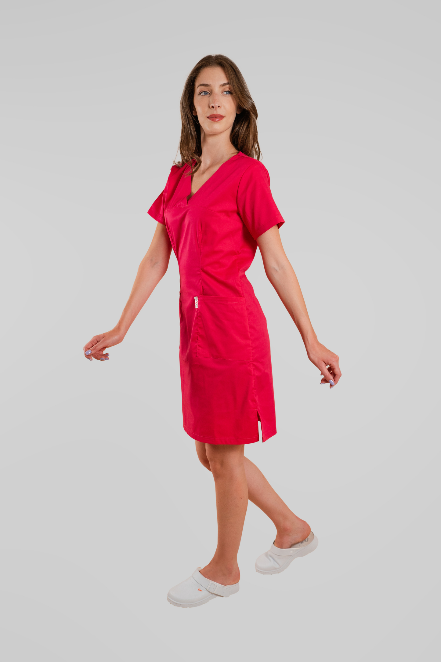 Sarafan de lucru medical ciclam poplin-elastan 165g Emy