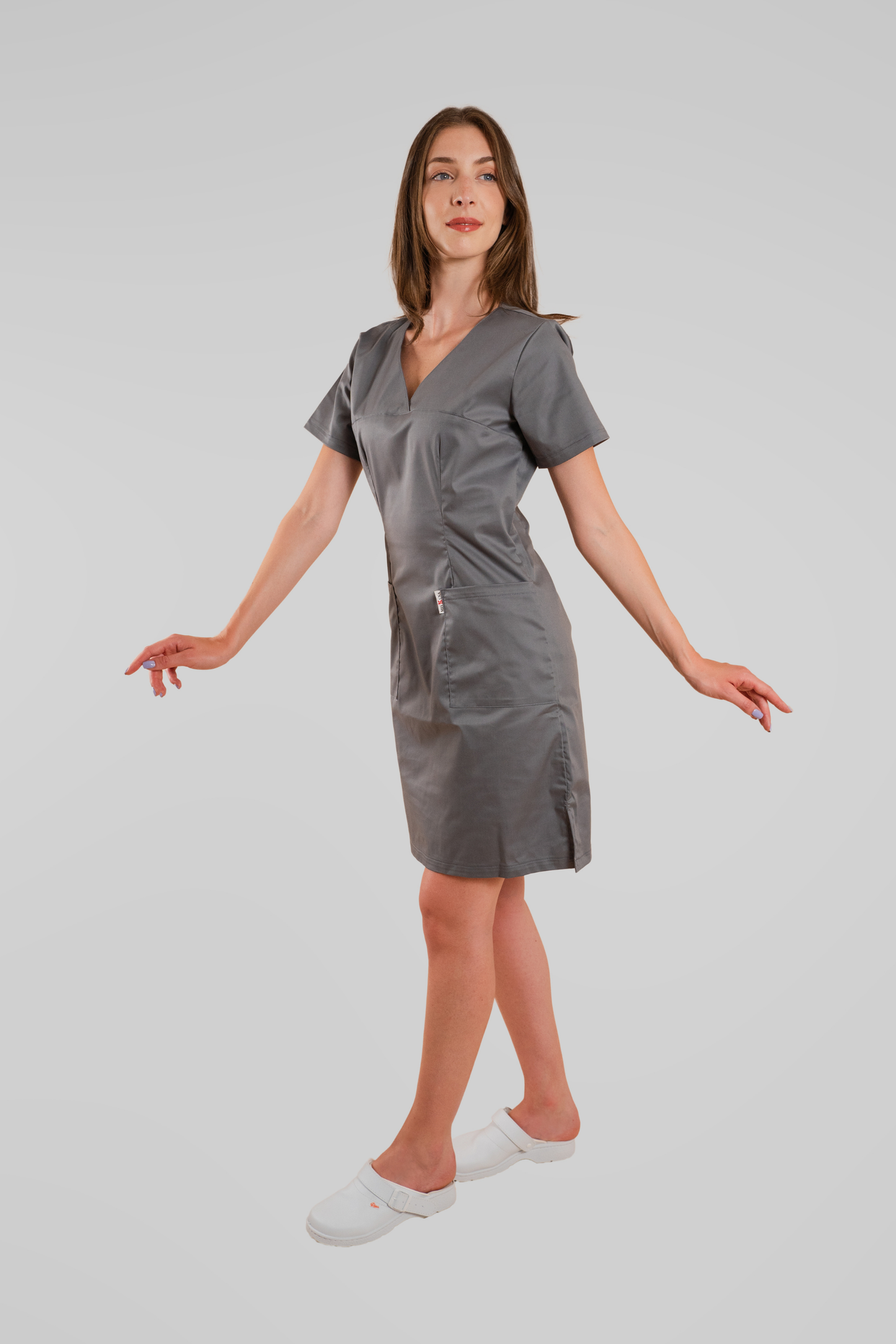 Sarafan de lucru medical gri poplin-elastan 165g Emy