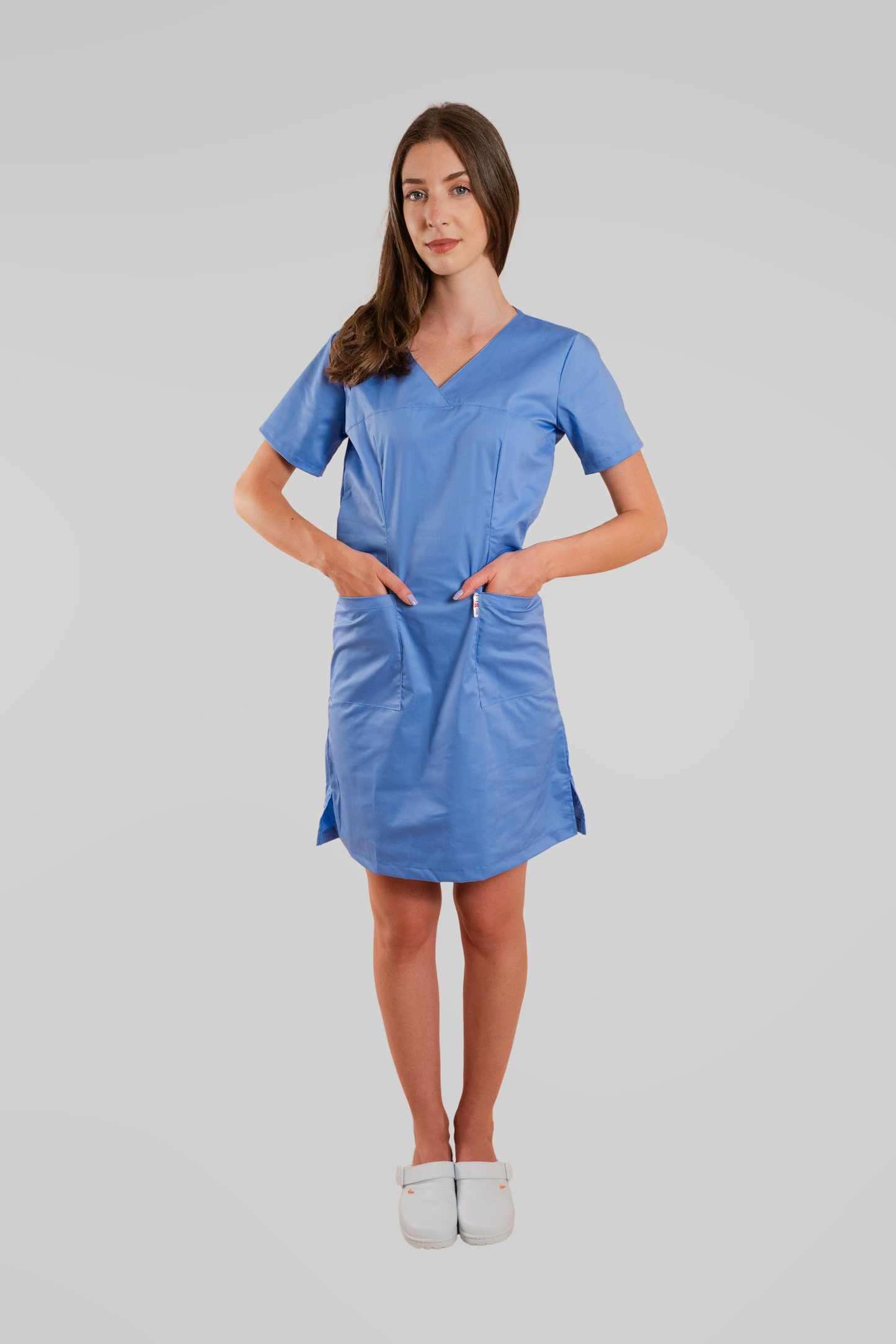 Sarafan de lucru medical bleu poplin-elastan 165g Emy