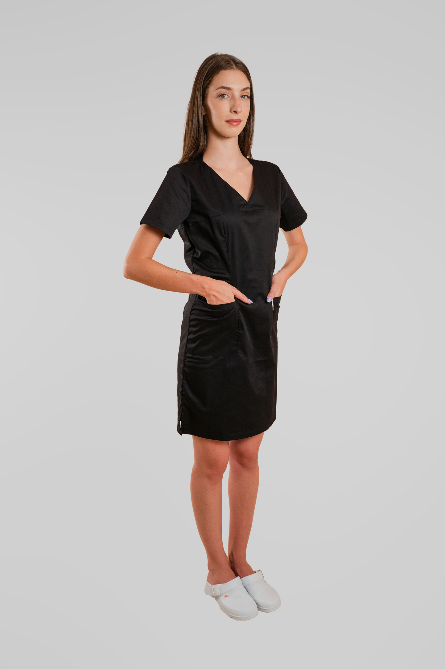 Sarafan de lucru medical negru poplin-elastan 165g Emy