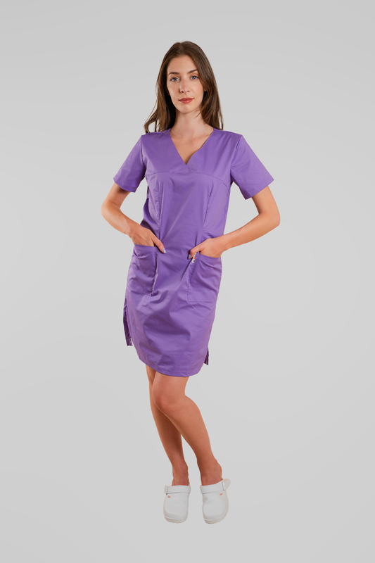 Sarafan de lucru medical lila poplin-elastan 165g Emy