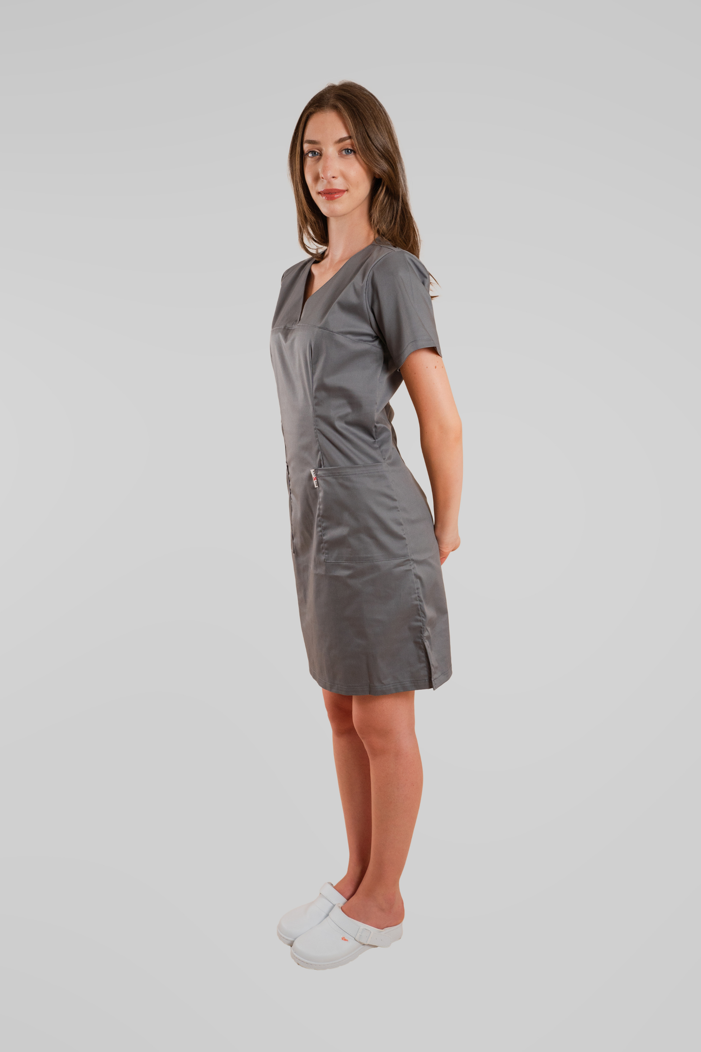 Sarafan de lucru medical gri poplin-elastan 165g Emy