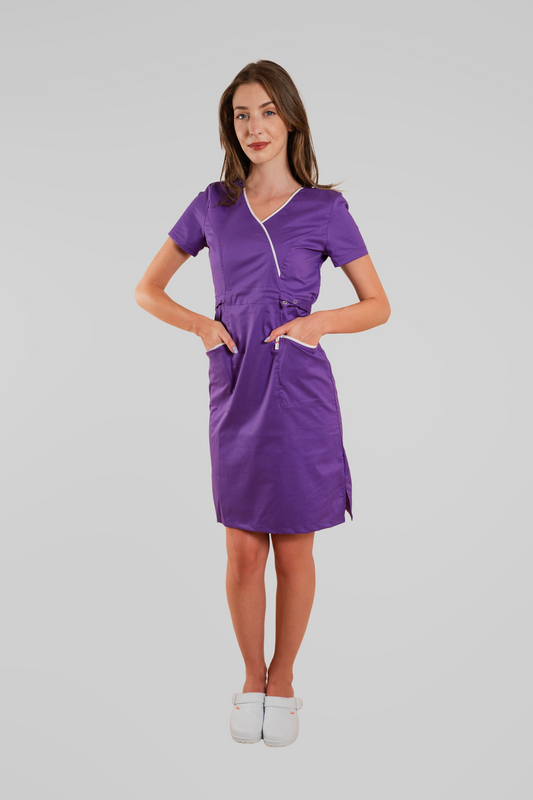 Sarafan de lucru medical violet poplin-elastan 165g Lory