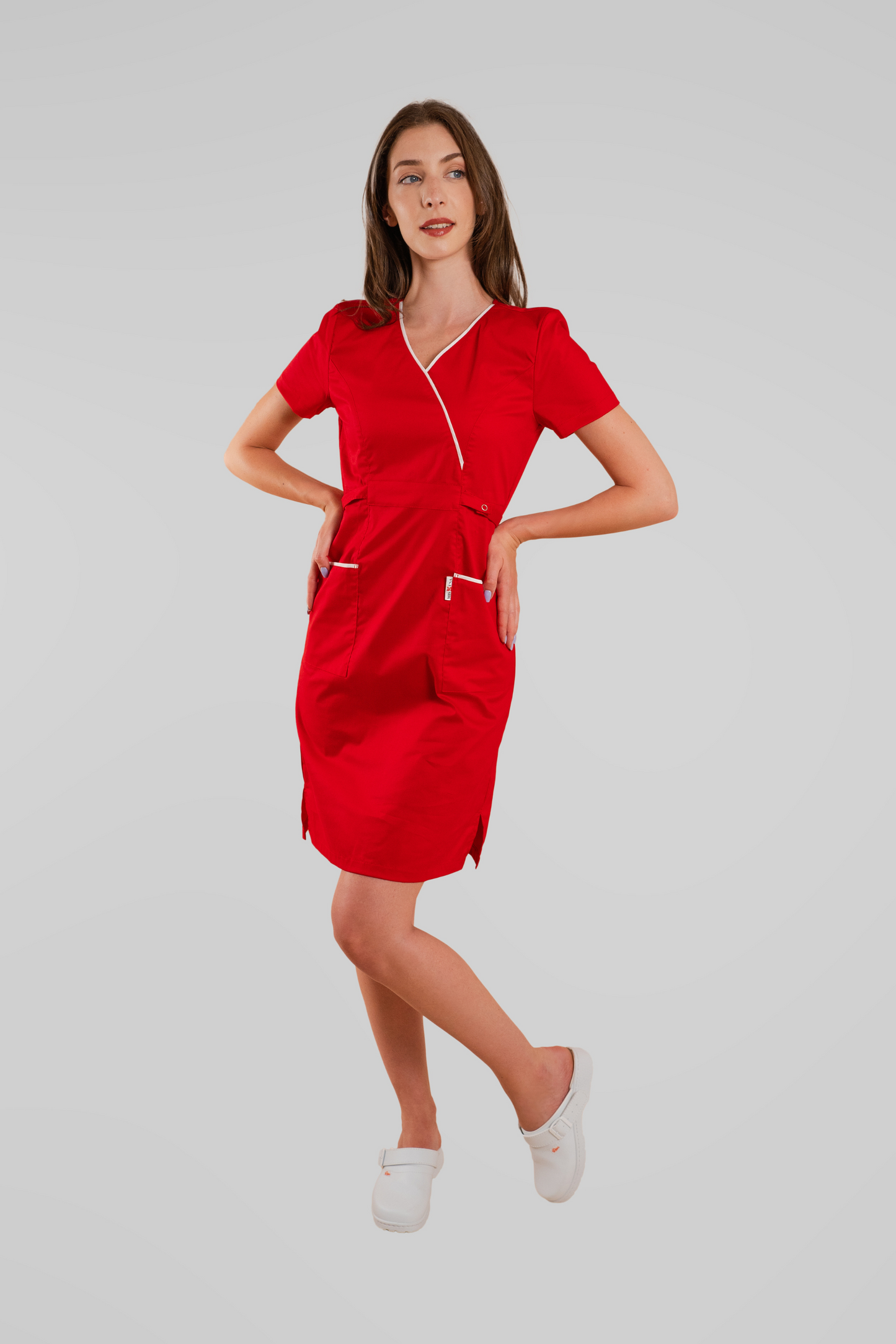 Sarafan de lucru medical rosu poplin-elastan 165g Lory