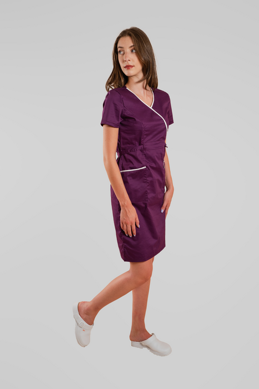 Sarafan de lucru medical visiniu poplin-elastan 165g Lory
