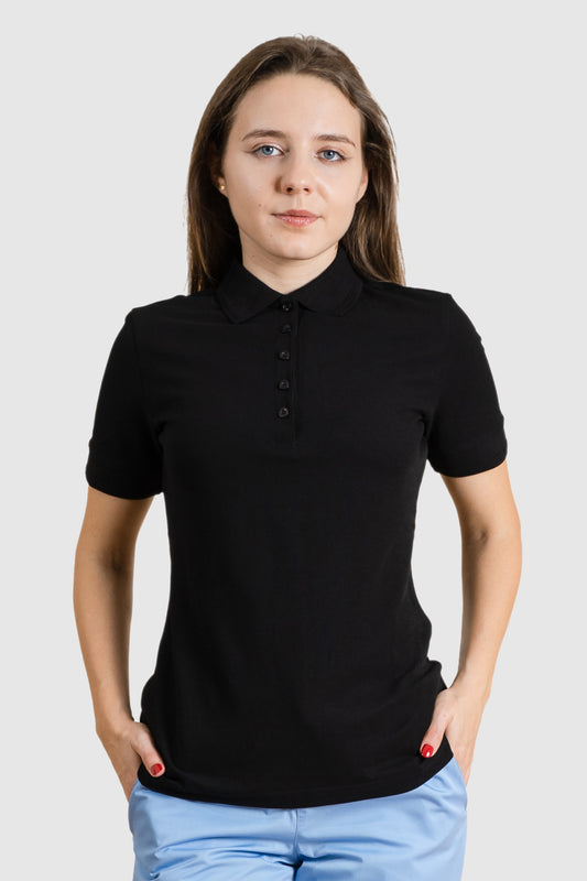 Tricou polo dama negru bumbac/poliester 200g Pique Polo