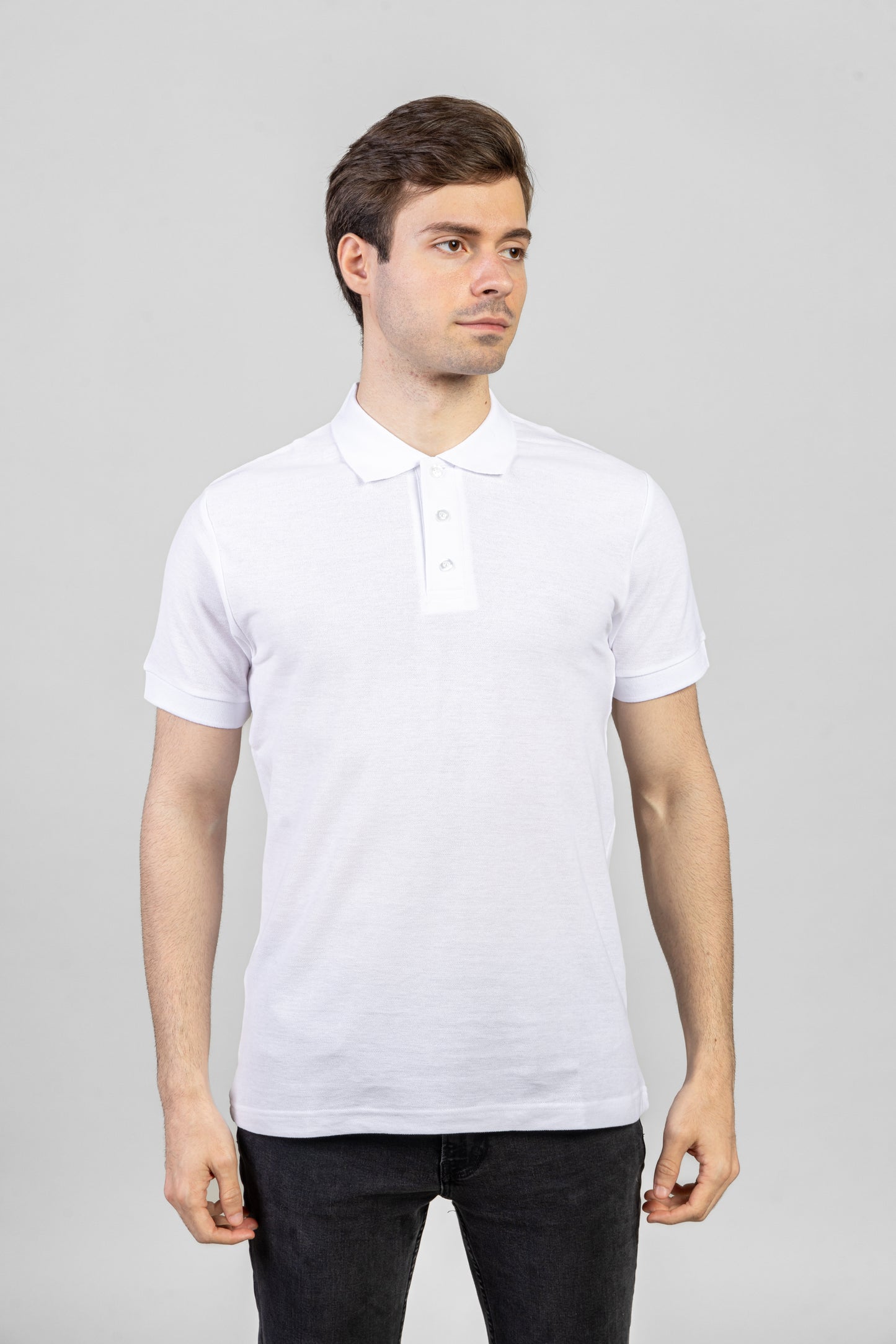 Tricou polo alb barbat bumbac/poliester Pique 170g Joy