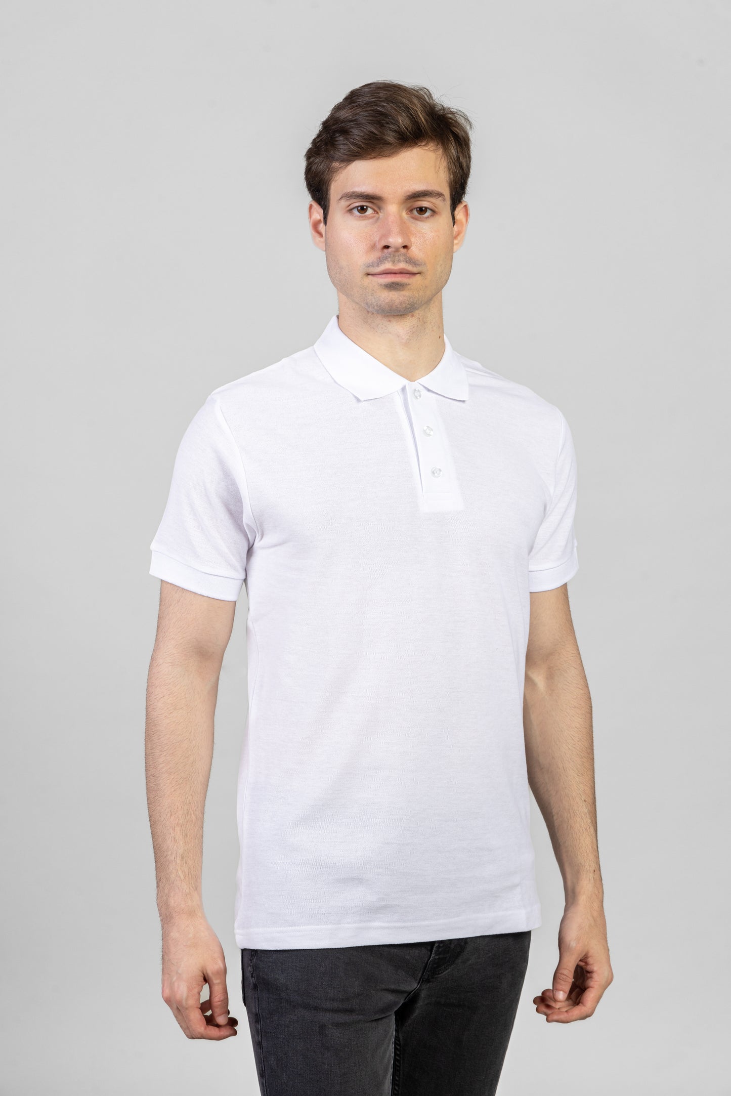 Tricou polo alb barbat bumbac/poliester Pique 170g Joy