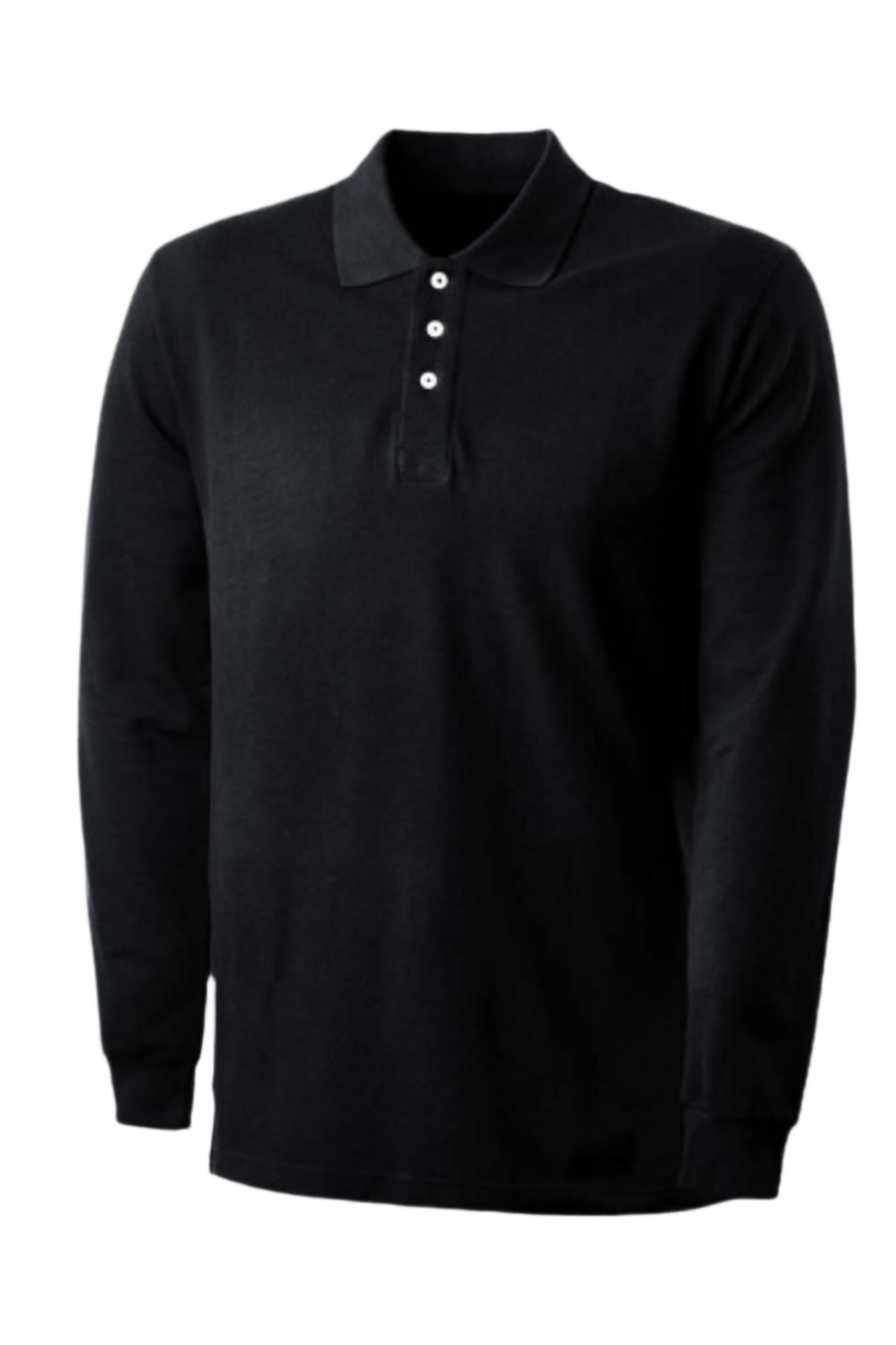 Tricou polo maneca lunga 190 g/mp bumbac negru Confort