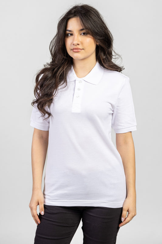Tricou polo dama alb bumbac/poliester 200g Pique Polo