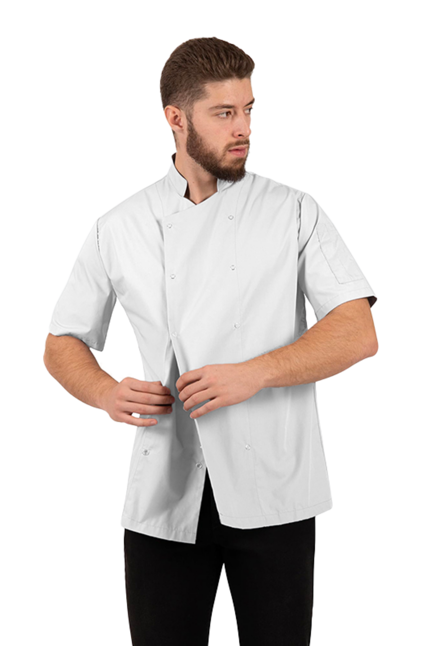Tunica bucatar alba unisex maneca scurta poplin 130g Nozomi