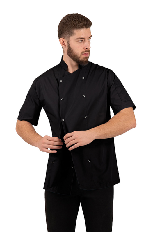 Tunica bucatar neagra unisex maneca scurta poplin 130g Nozomi