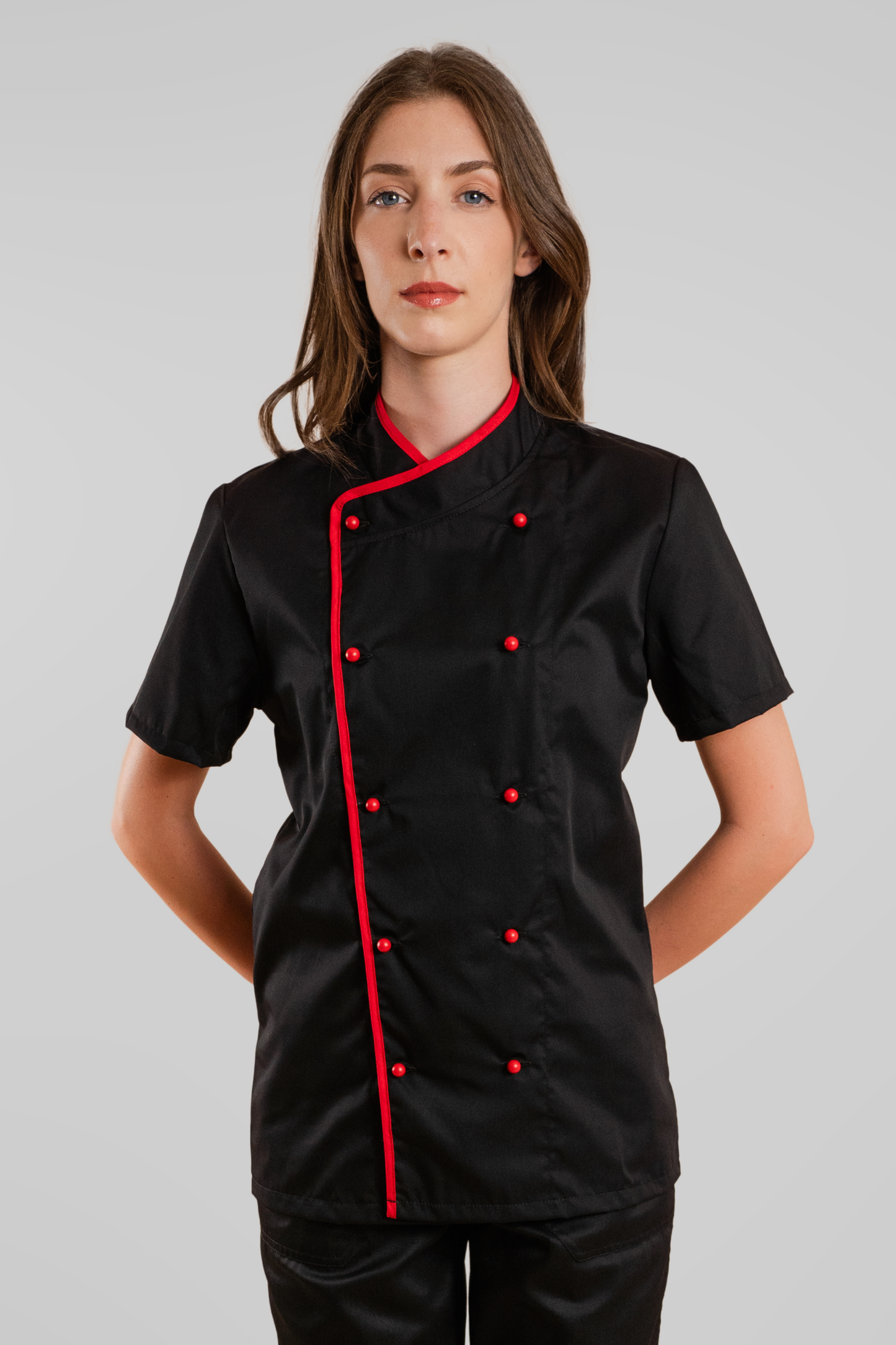 Tunica bucatar negru/rosu unisex maneca scurta poplin 165g Edgar