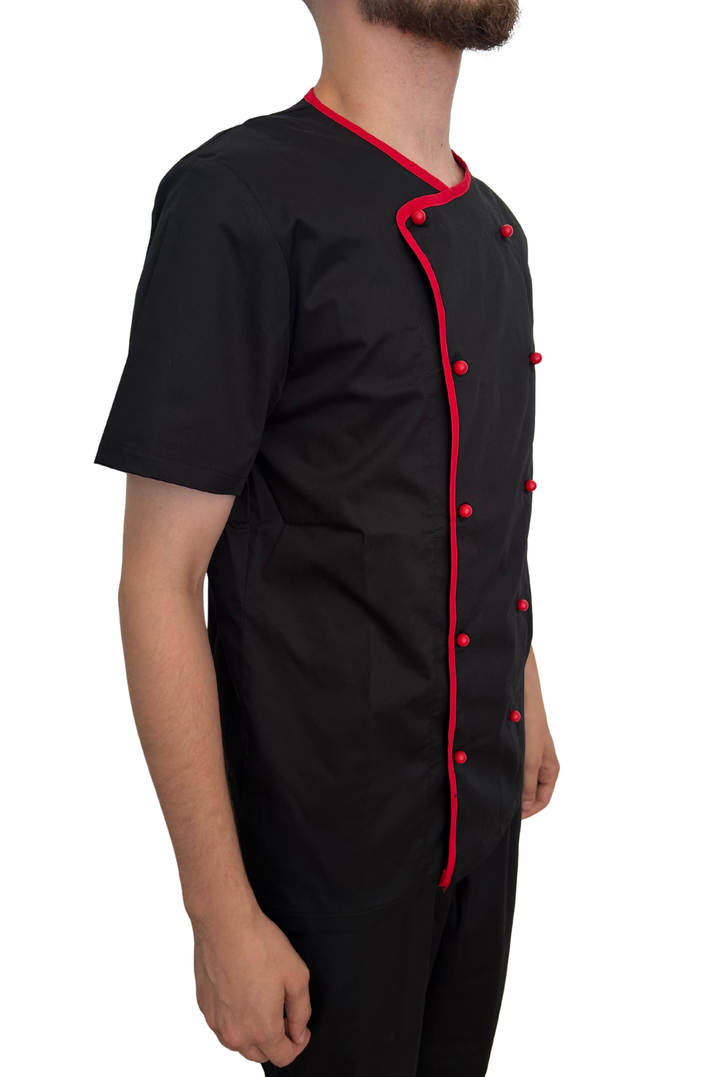 Tunica bucatar stretch negru/rosu unisex maneca scurta poplin 160g Tommy