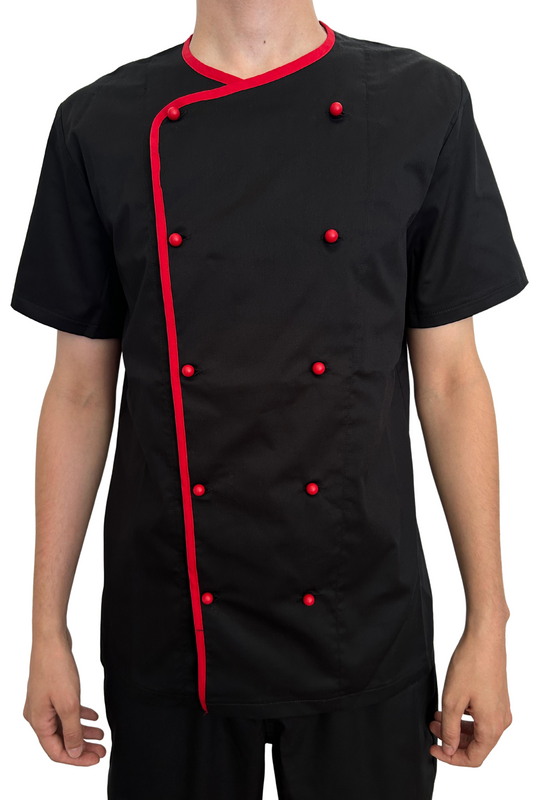 Tunica bucatar stretch negru/rosu unisex maneca scurta poplin 160g Tommy