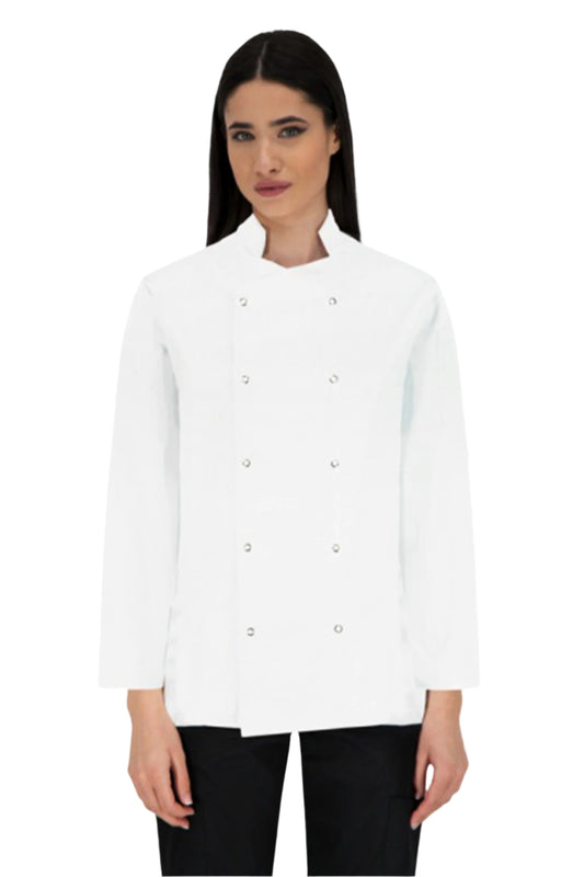 Tunica bucatar alba unisex maneca lunga poplin 130g Nozomi LS