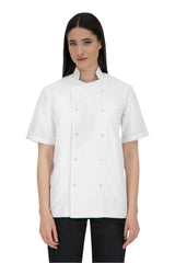 Tunica bucatar alba unisex maneca scurta poplin 130g Nozomi