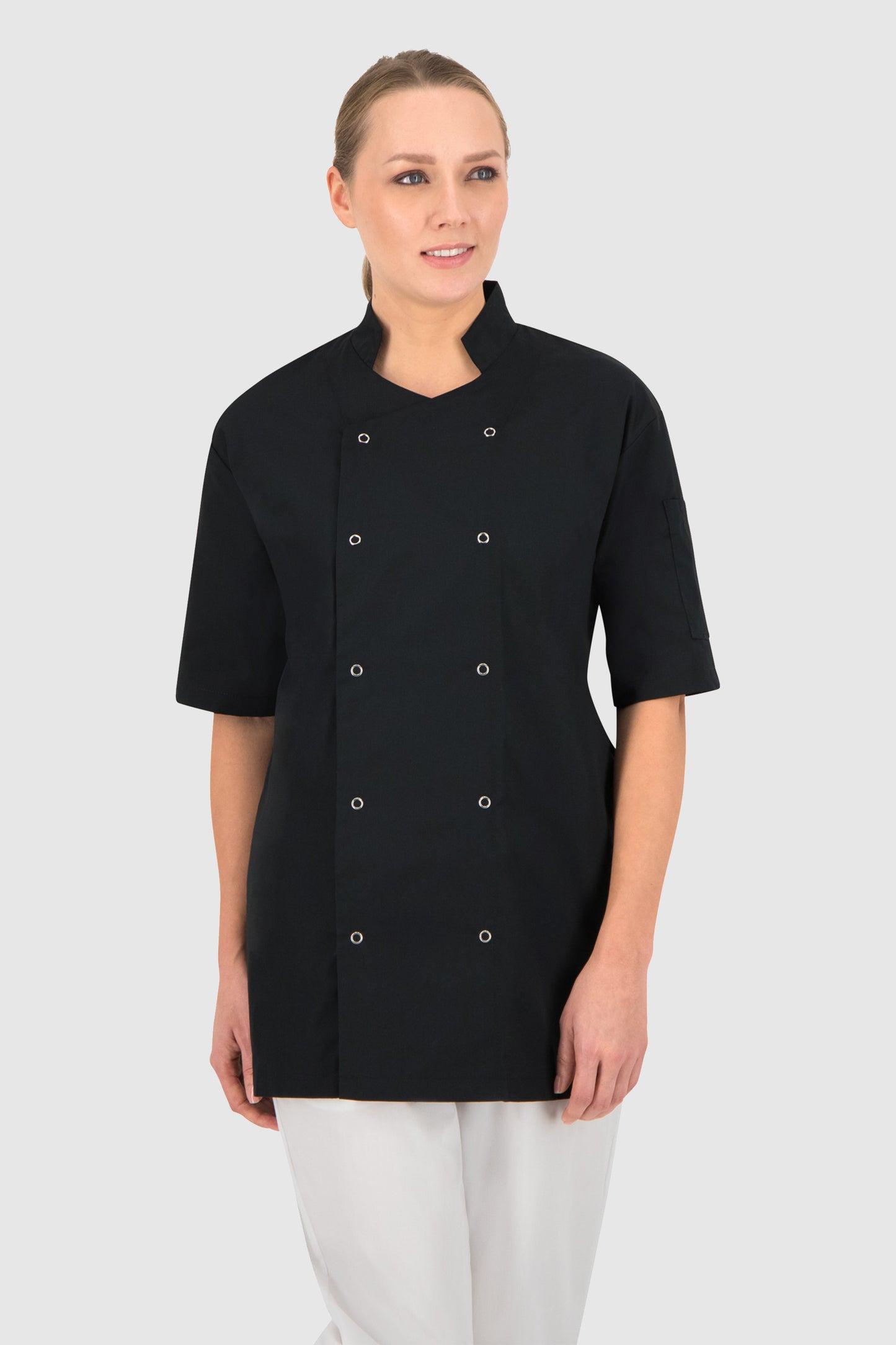Tunica bucatar neagra unisex maneca scurta poplin 130g Nozomi