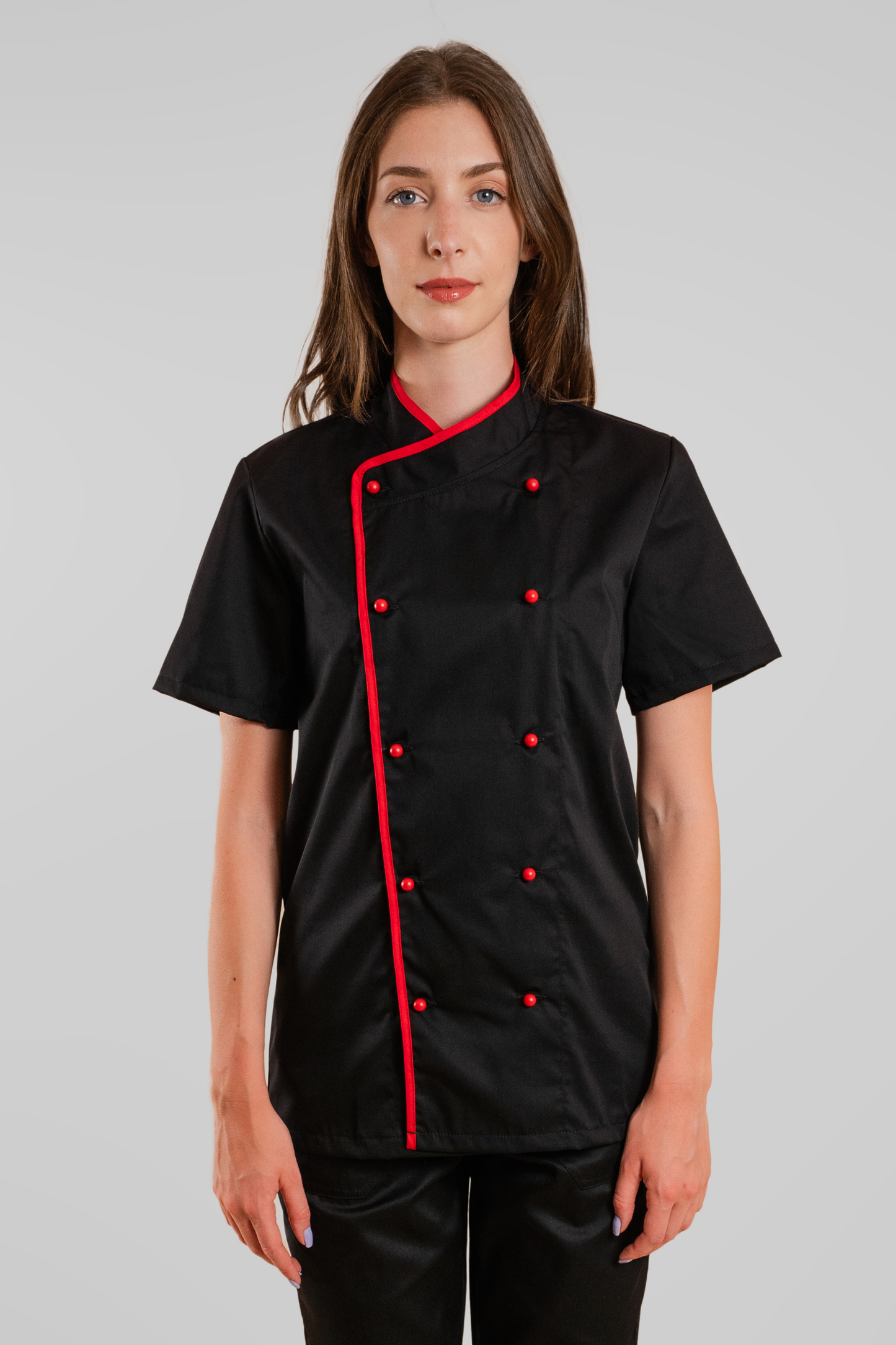 Tunica bucatar negru/rosu unisex maneca scurta poplin 165g Edgar