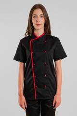 Tunica bucatar negru/rosu unisex maneca scurta poplin 165g Edgar