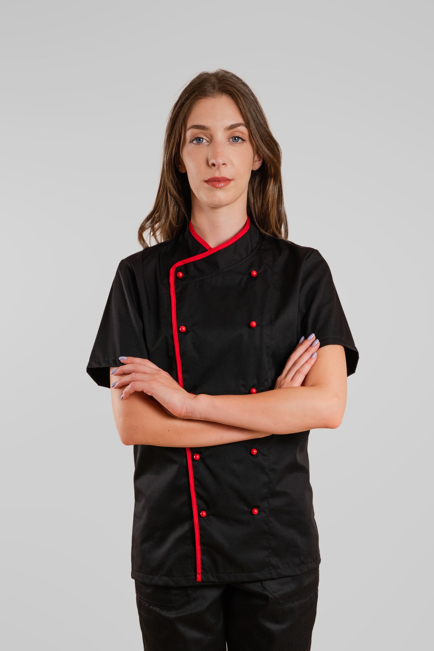 Tunica bucatar negru/rosu unisex maneca scurta poplin 165g Edgar