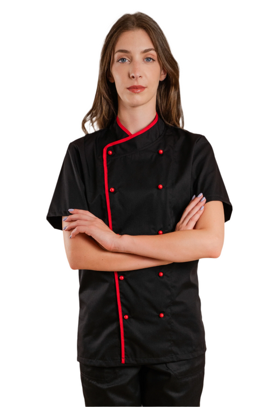 Tunica bucatar stretch negru/rosu unisex maneca scurta poplin 160g Tommy