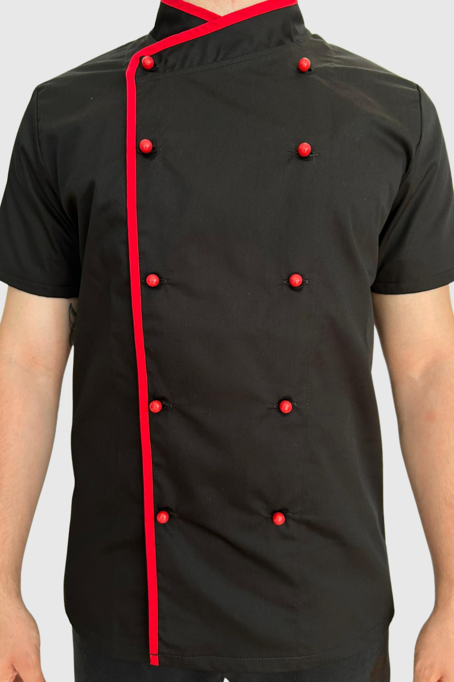 Tunica bucatar negru/rosu unisex maneca scurta poplin 165g Edgar