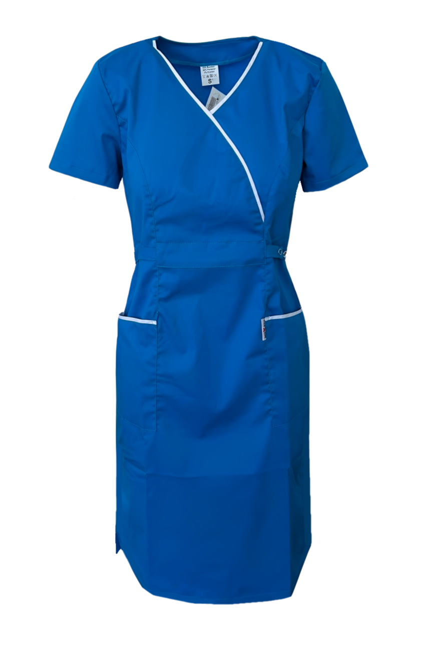 Sarafan de lucru medical albastru poplin-elastan 165g Lory