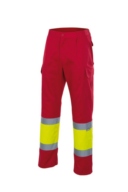 Pantaloni reflectorizanti captusiti tercot 200g rosu/galben fluo V156