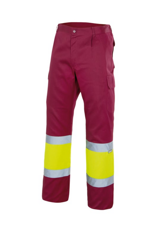 Pantaloni reflectorizanti captusiti tercot 200g grena/galben V156