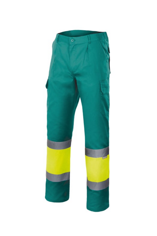 Pantaloni reflectorizanti captusiti tercot 200g verde/galben V156