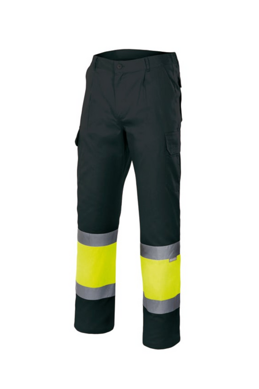 Pantaloni reflectorizanti captusiti tercot 200g negru/galben fluo V156