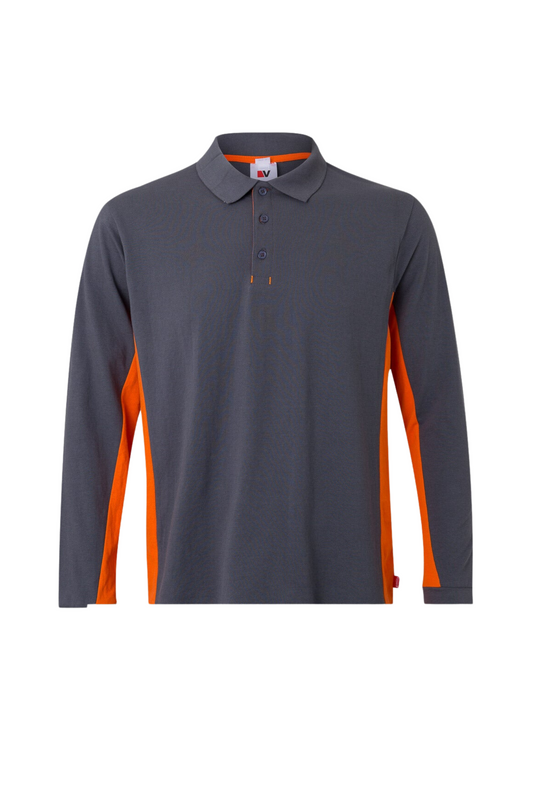 Tricou polo maneca lunga bumbac 180g gri/portocaliu V105514