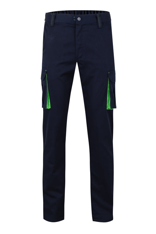 Pantaloni stretch 240g albastru marin/verde lime V103024S
