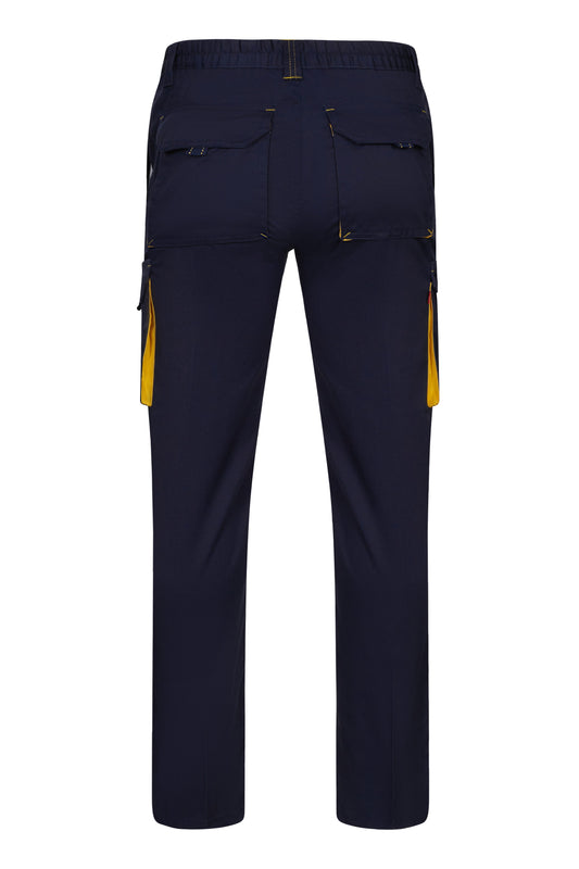 Pantaloni stretch 240g albastru marin/galben V103024S