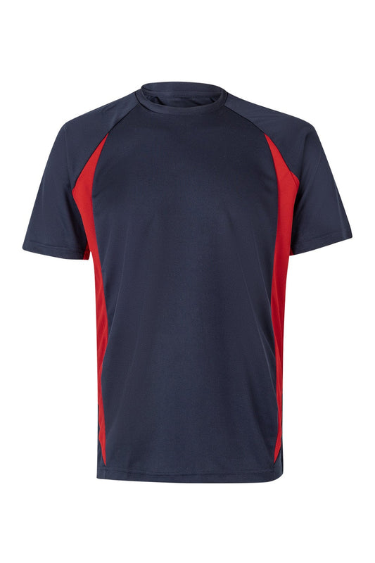 Tricou poliester 160g albastru marin/rosu V105501
