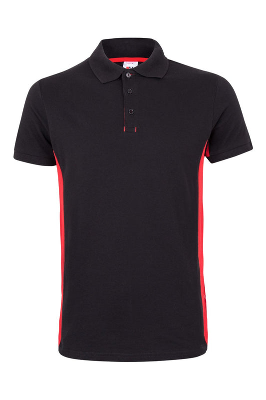 Tricou polo maneca scurta bumbac 180g Negru/Rosu V105504