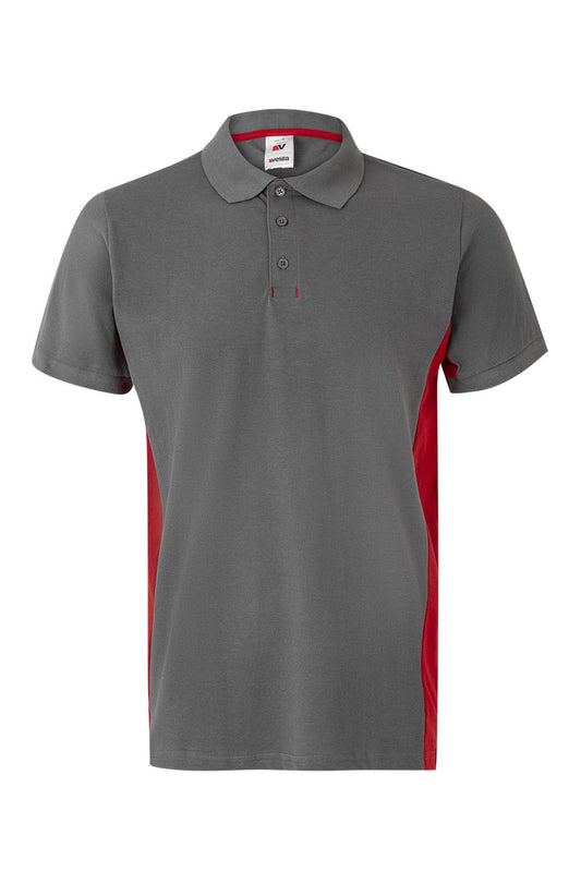 Tricou polo maneca scurta bumbac 180g gri/rosu V105504