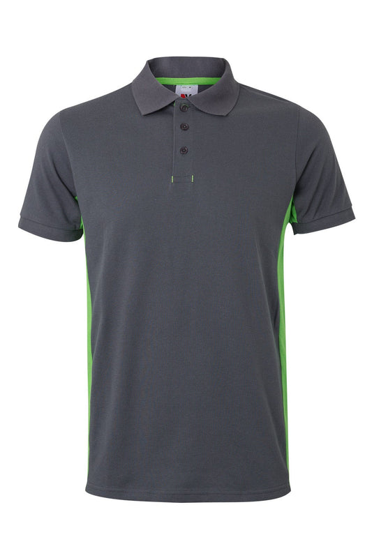 Tricou polo maneca scurta bumbac 180g gri/verde lime V105504