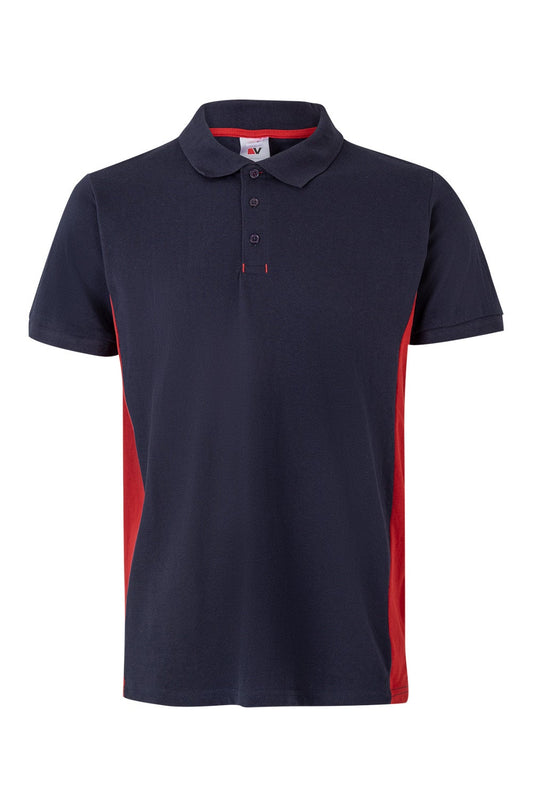 Tricou polo maneca scurta bumbac 180g albastru marin/rosu V105504