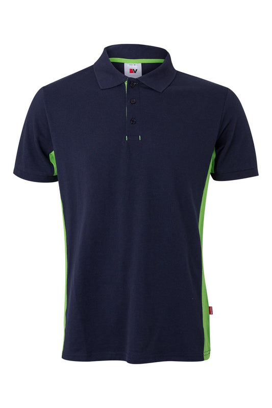 Tricou polo maneca scurta bumbac 180g albastru marin/verde lime V105504