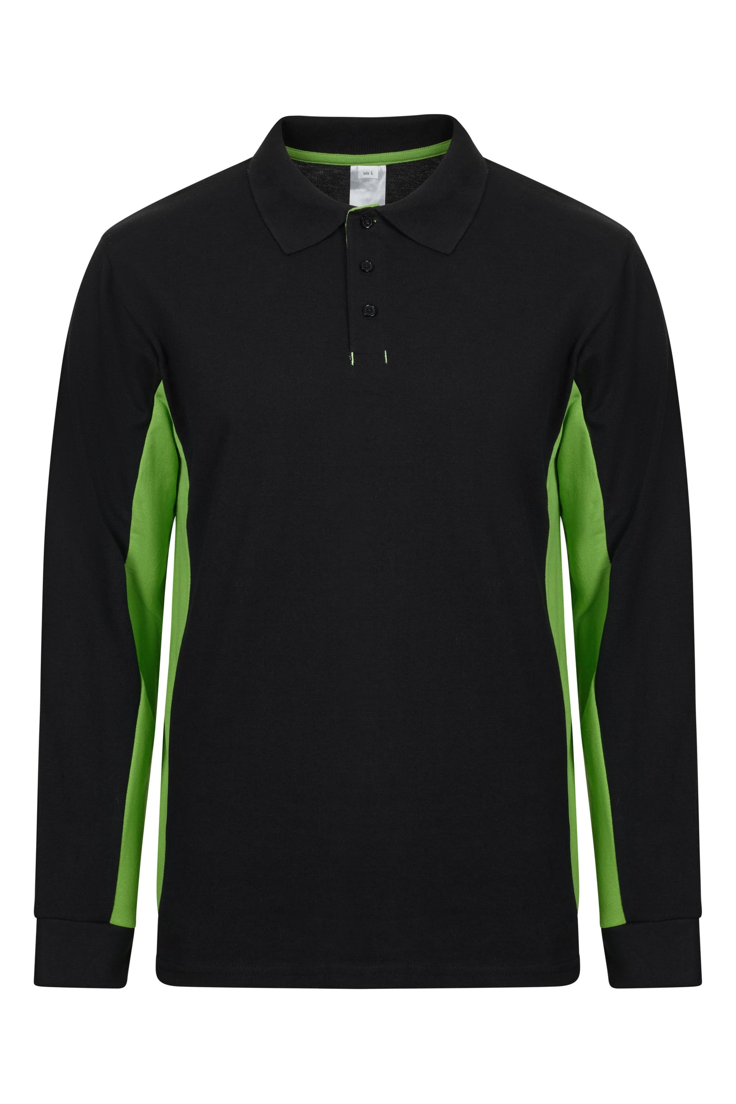 Tricou polo maneca lunga bumbac 180g Negru/Verde lime V105514