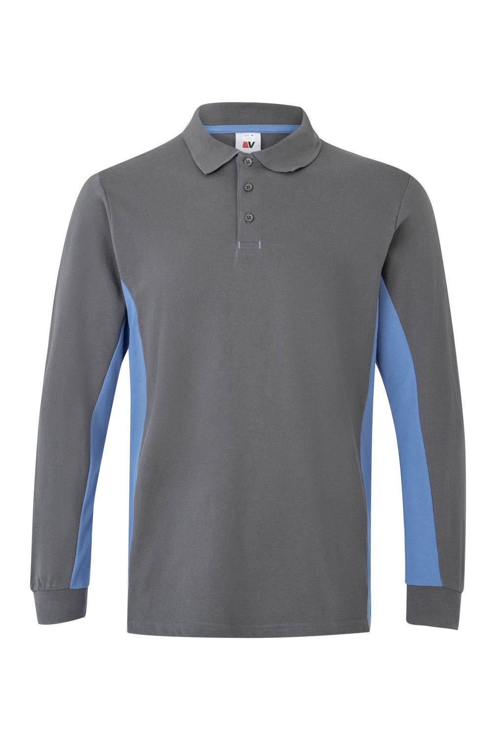 Tricou polo maneca lunga bumbac 180g gri/albastru celest V105514