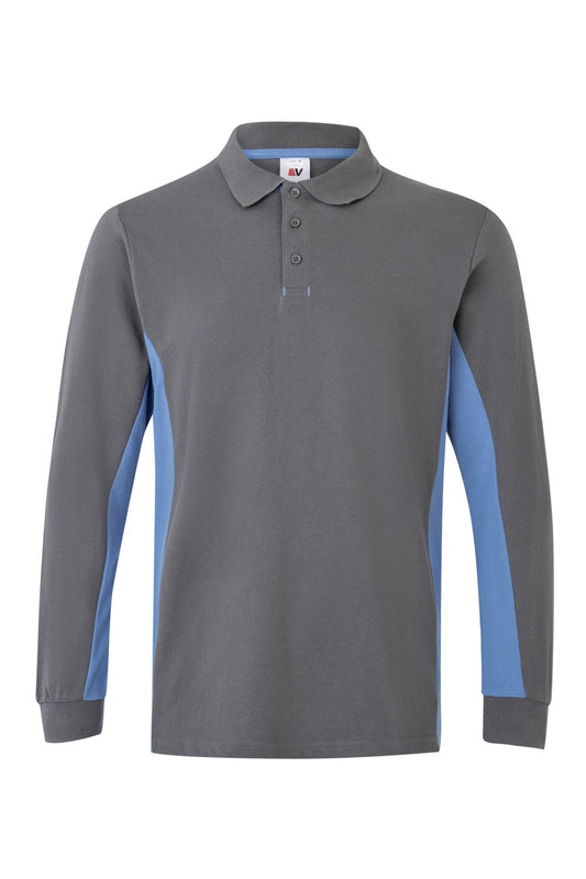 Tricou polo maneca lunga bumbac 180g gri/albastru celest V105514