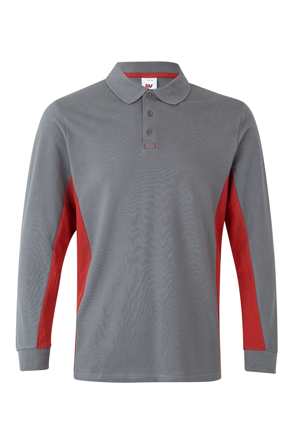 Tricou polo maneca lunga bumbac 180g gri/rosu V105514