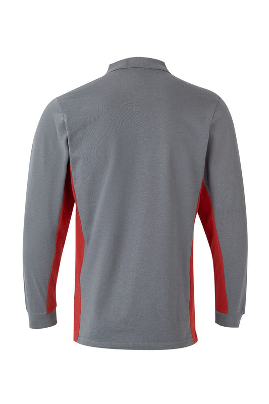 Tricou polo maneca lunga bumbac 180g gri/rosu V105514