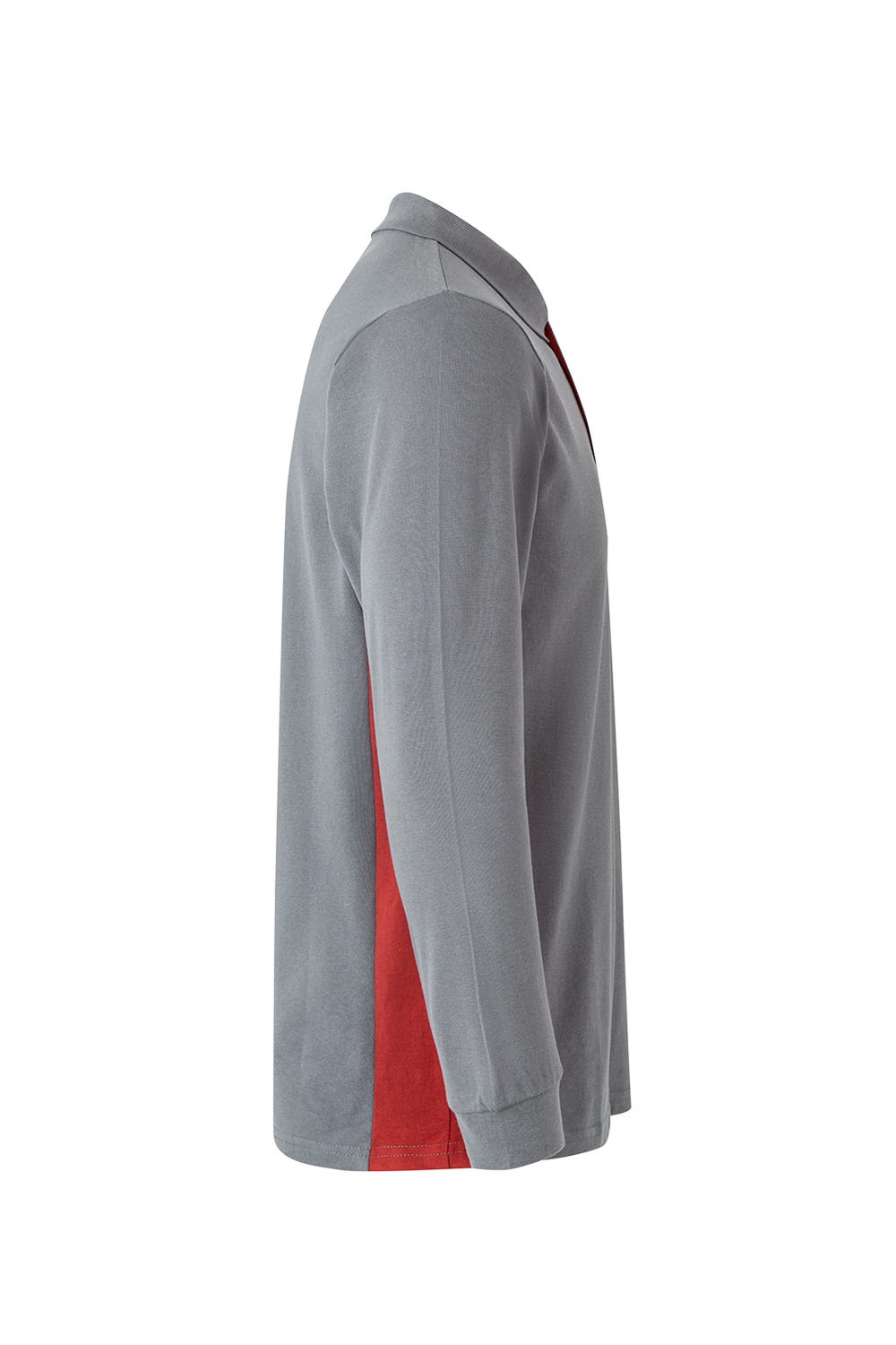 Tricou polo maneca lunga bumbac 180g gri/rosu V105514