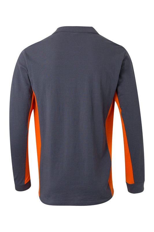 Tricou polo maneca lunga bumbac 180g gri/portocaliu V105514