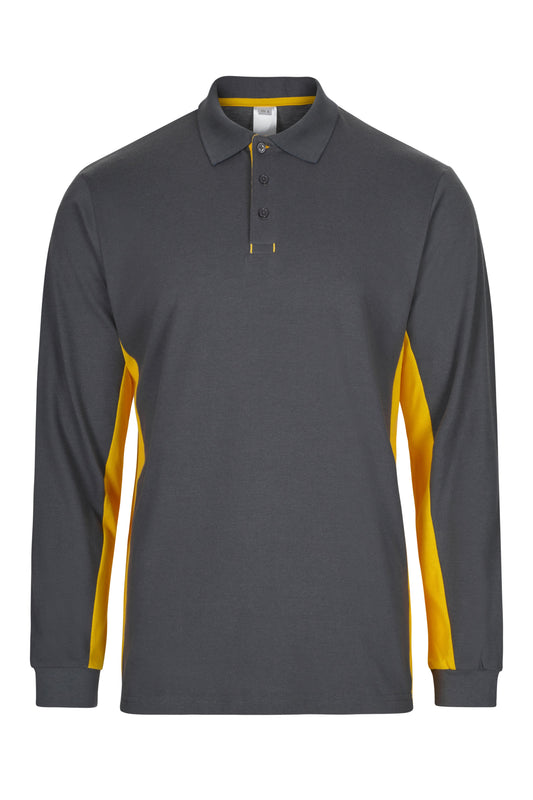 Tricou polo maneca lunga bumbac 180g gri/galben V105514