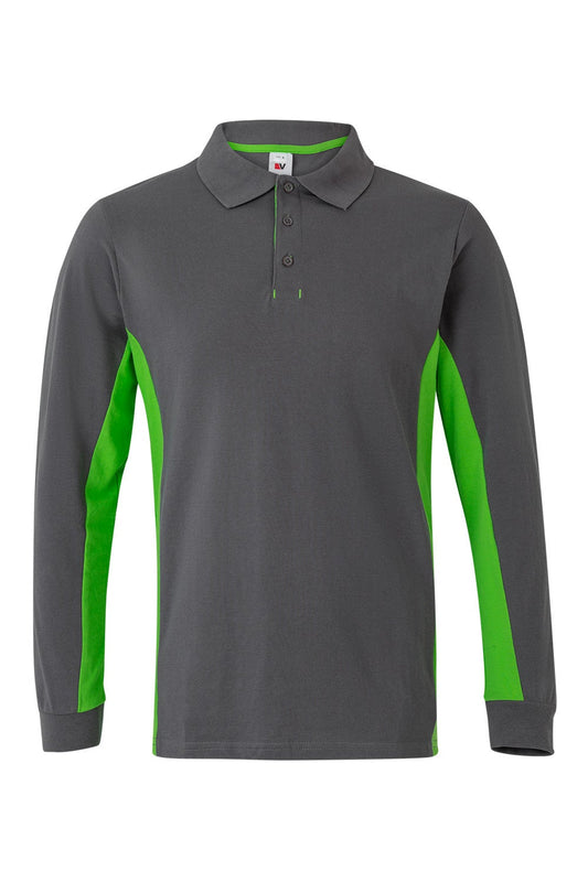 Tricou polo maneca lunga bumbac 180g gri/verde lime V105514